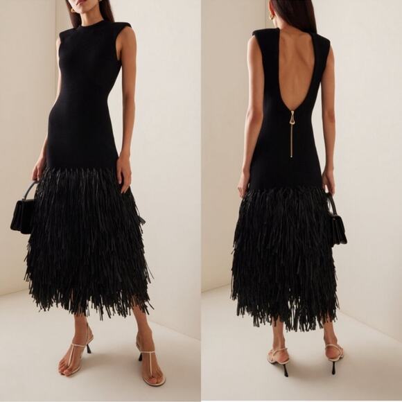 Aje Exclusive Rushes Raffia Ribbed Midi Dress Black XS Extra Small RARE - Picture 1 of 8